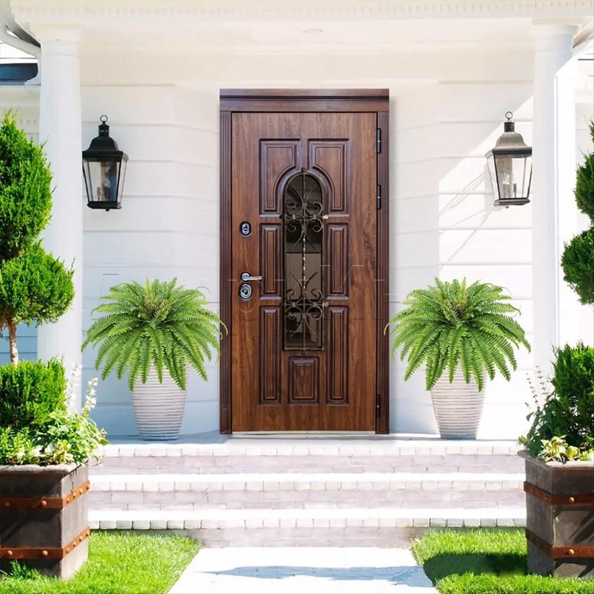 MALL Artificial Ferns for Outdoors & Indoors,Large Faux Ferns Fake Boston Fern Plant for Planter Garden Porch Entrance B