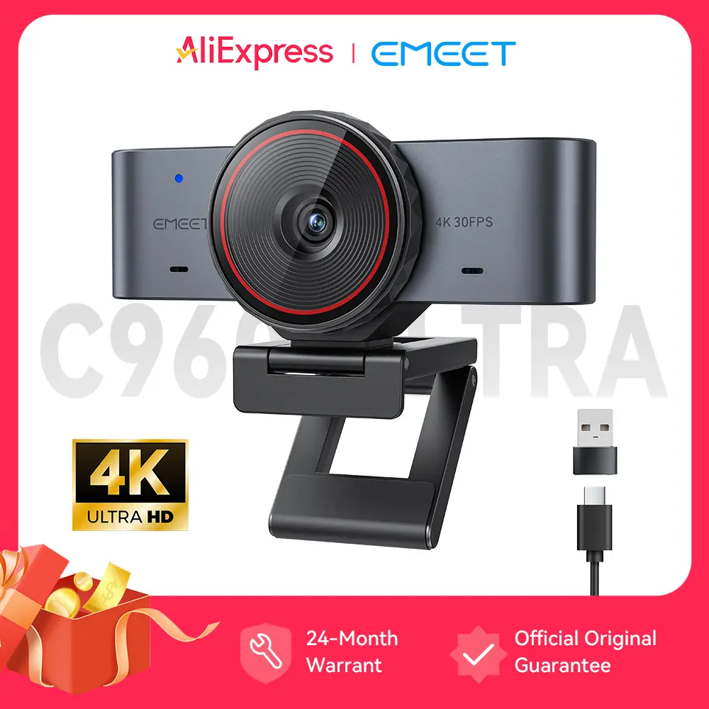 1/1.5인치 대형 센서와 금속 본체를 갖춘 웹캠 4K Ultra HD, 온라인 회의/스트리밍/콘텐츠 제작을 위한 PC 액세서리 USB 카메라