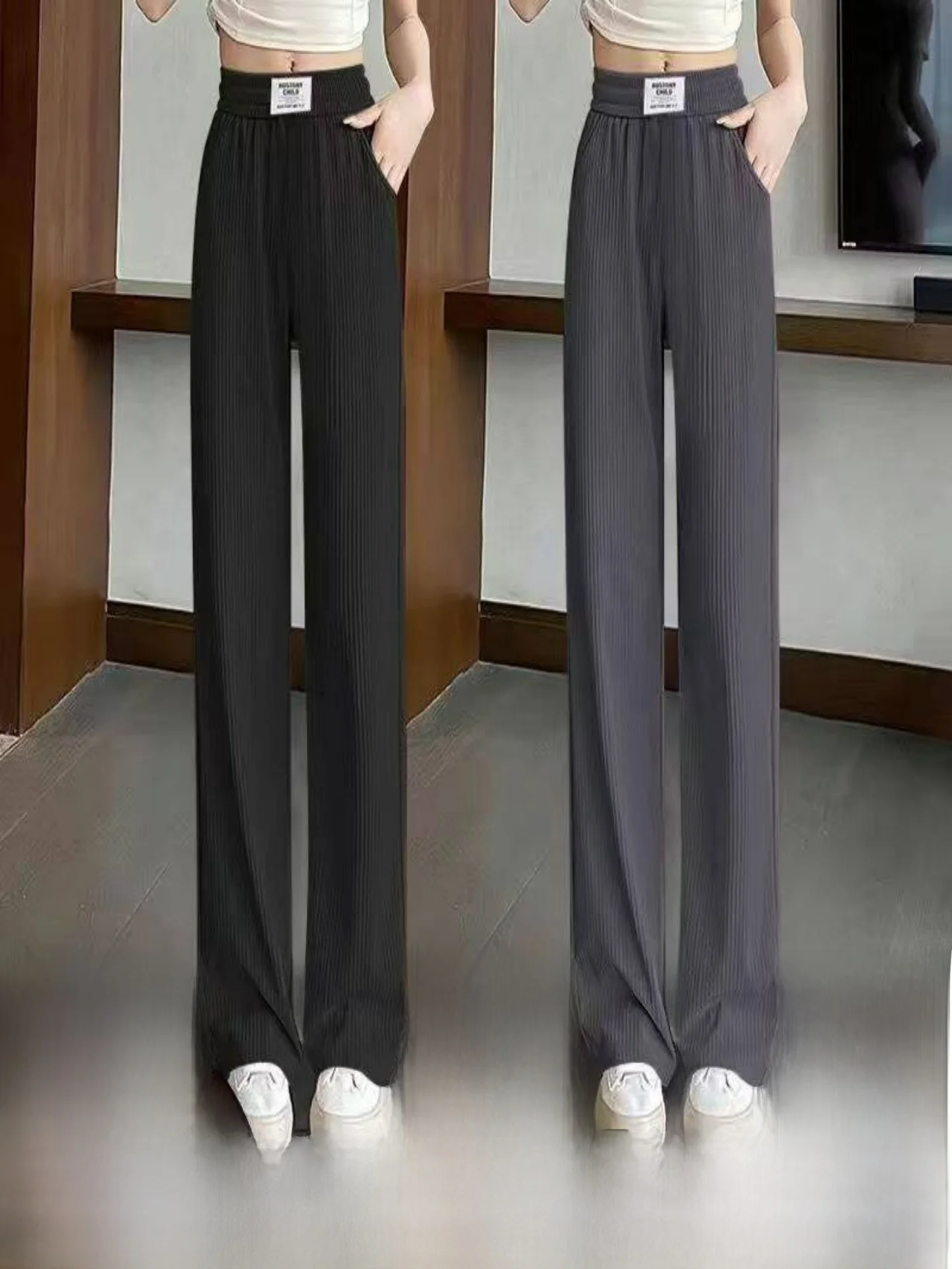 

Black Wide Leg Pants Summer Thin Hanging Sensation Slim Version New 2025 High Waist Loose Straight Ice Silk Pants Women