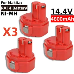 4800mAh NI-MH Battery for Makita, Power Tools, Rechargeable, PA14, 1422, 1433, 1420, 192600-1, 6281D, 6280D, 6337D, 4.8Ah, 14.4V