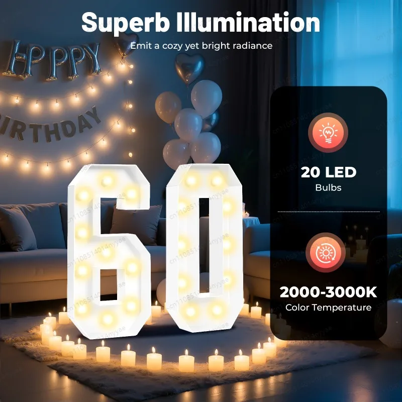30/40/50/60 Light Up Numbers, 100cm Birthday Party Decoration, Party Decoration Anniversary Decor DIY Kit