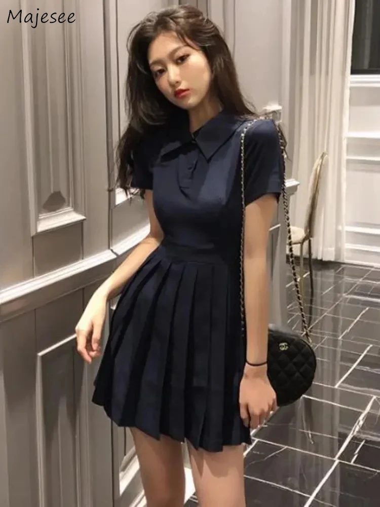 Pleated Dresses Women Mini Solid Tender Preppy Style Slim Ulzzang Fashion Soft All-match Schoolgirls Summer Chic Clothing Simple