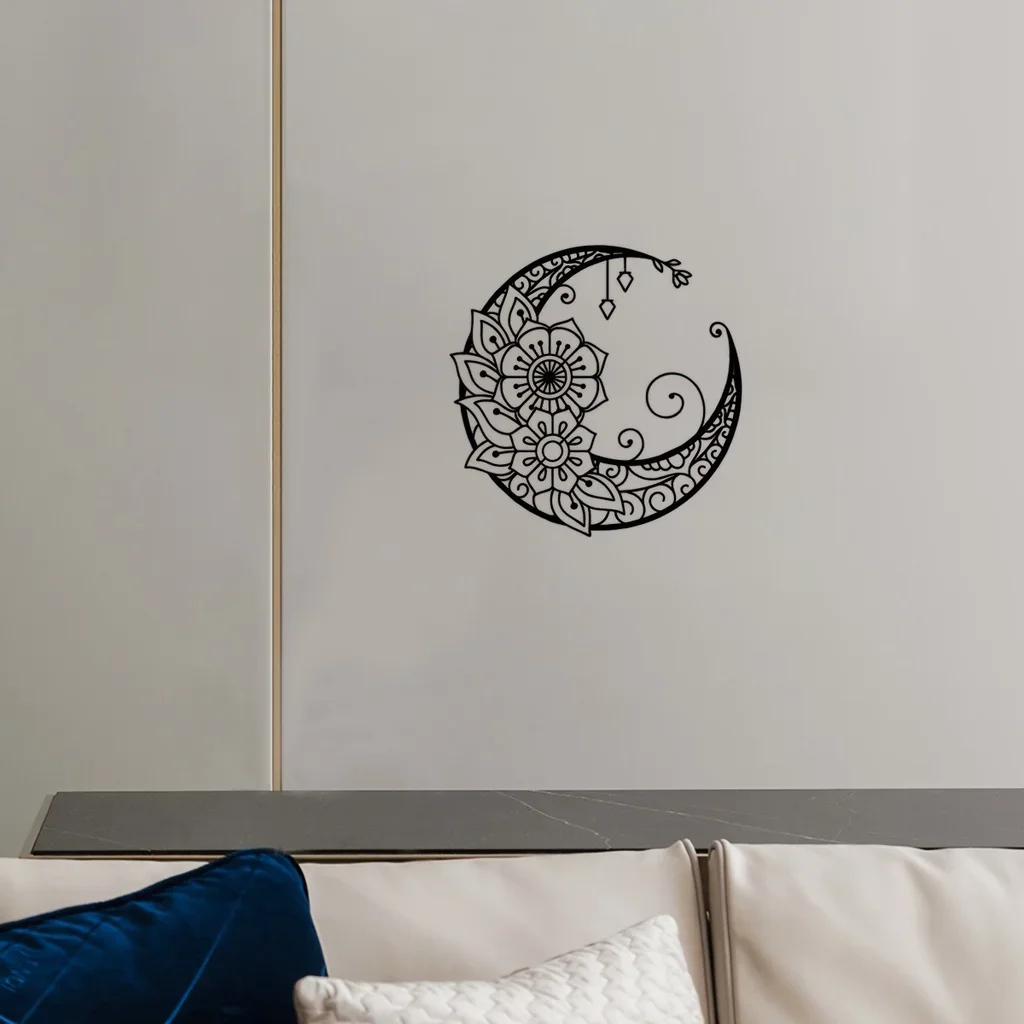 Arte pendurada na parede do tema da lua, Metal preto, decoração Home clássica, decorações internas, sala de estar, decoração Home