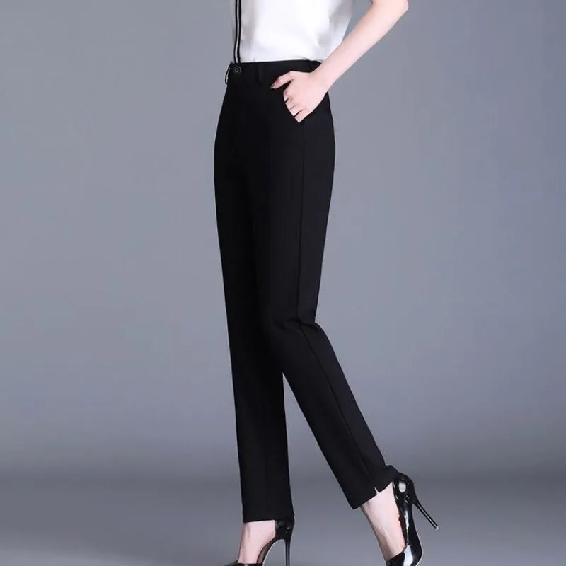 Spring and Autumn Women's Solid High Waist Skinny Suit Harem Plus Size Button Fashion Casual Office Lady All-match Trousers