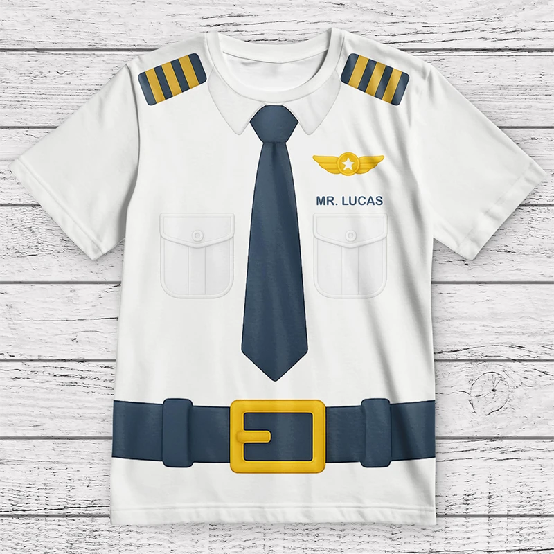 Funny Pilot Uniform Graphic T Shirts For Men Summer Fashion Short Sleeve 3D Printed T-shirts Casual Oversized Crew Neck Tees
