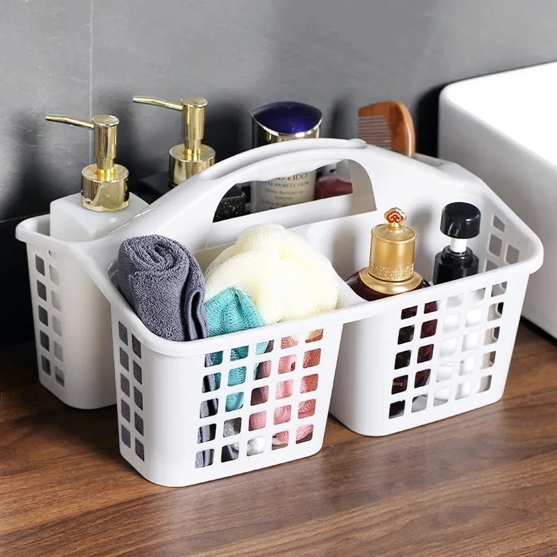 1pcShower Storage Basket, Portable Partitioned Cleaning Supplies Storage Organizer with Handle, Suitable for Dormitory Bathrooms
