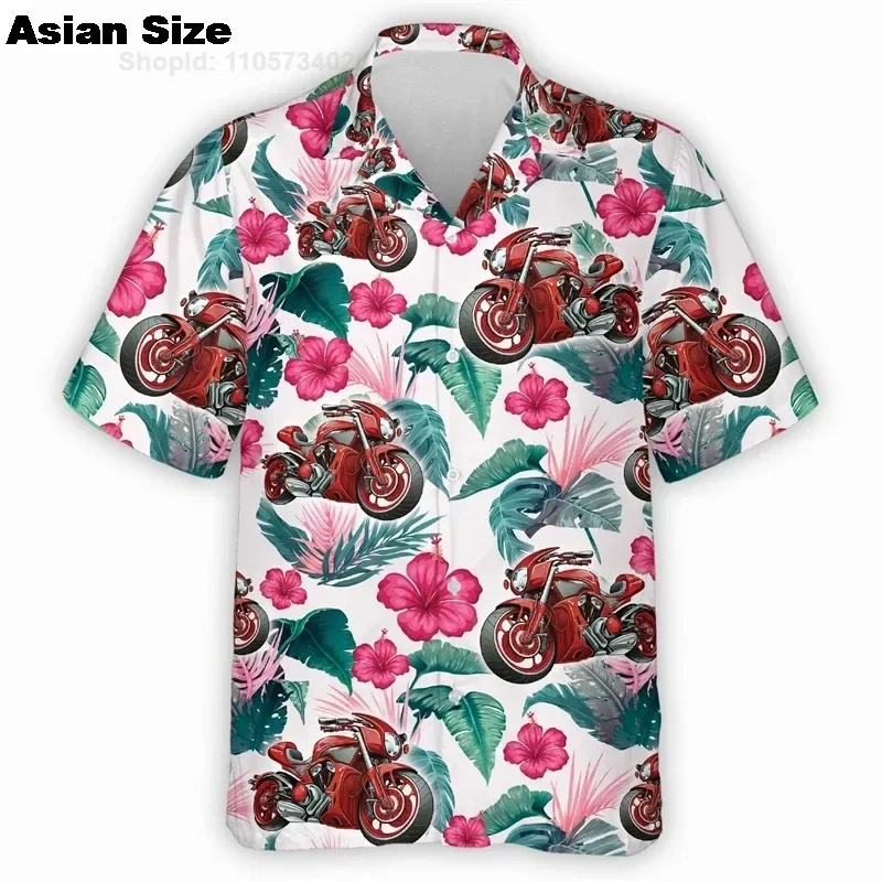 Vintage Men's Shirts Motorcycle Tees Printed Short Sleeve Tops 2025 Summer Clothing Multiple Pattern Shirt Oversized Tee