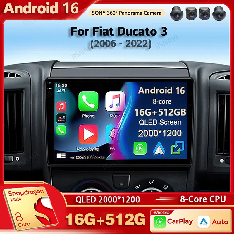 Android 16 Car Radio Multimedia Player For Fiat Ducato 3 2006-2022 Peugeot Boxer 2 2006-2022 Citroen Jumper 2 2006-2022 Stereo