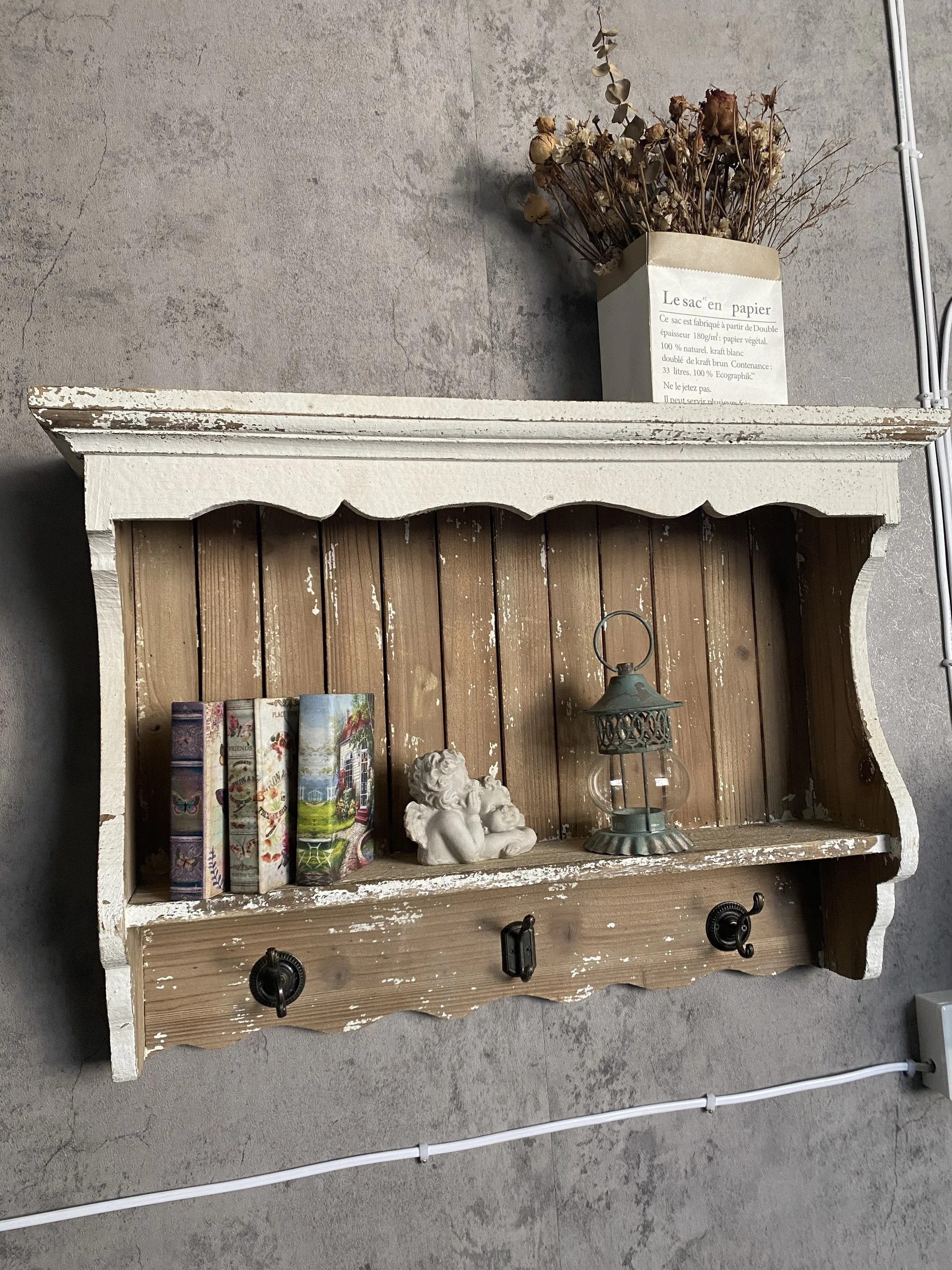 European retro solid wood wall cabinet indoor multi-functional storage shelf