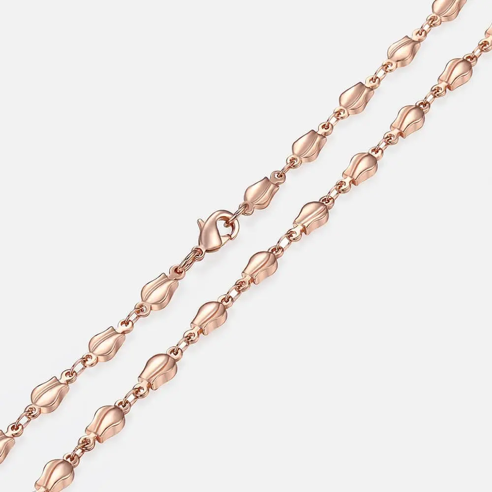 4mm 585 Rose Gold Color Neckalce For Women Girls Bud Link Chain Necklace Woman Fashion Jewelry Gifts 55cm 60cm