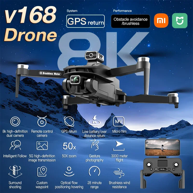 XIAOMI New Original V168 Drone 5G Professional 8K HD Aerial Photography Dual-Camera Omnidirectional Obstacle Avoidance Drone