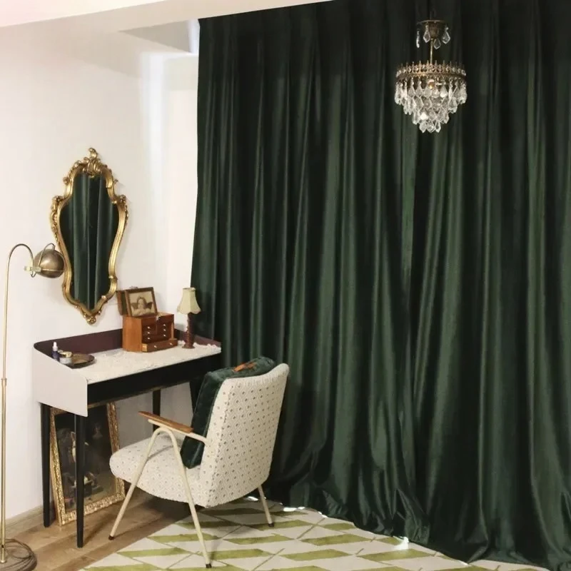 Blue Velvet Thickened Shading Curtains for Living Room Bedroom Partition Curtains Home Decoration Products