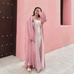 Shiny Satin Open Abaya Dubai Luxury Summer Muslim Kimono Abayas for Women Eid Islamic Modest Clothing Moroccan Kaftan Hijab Robe