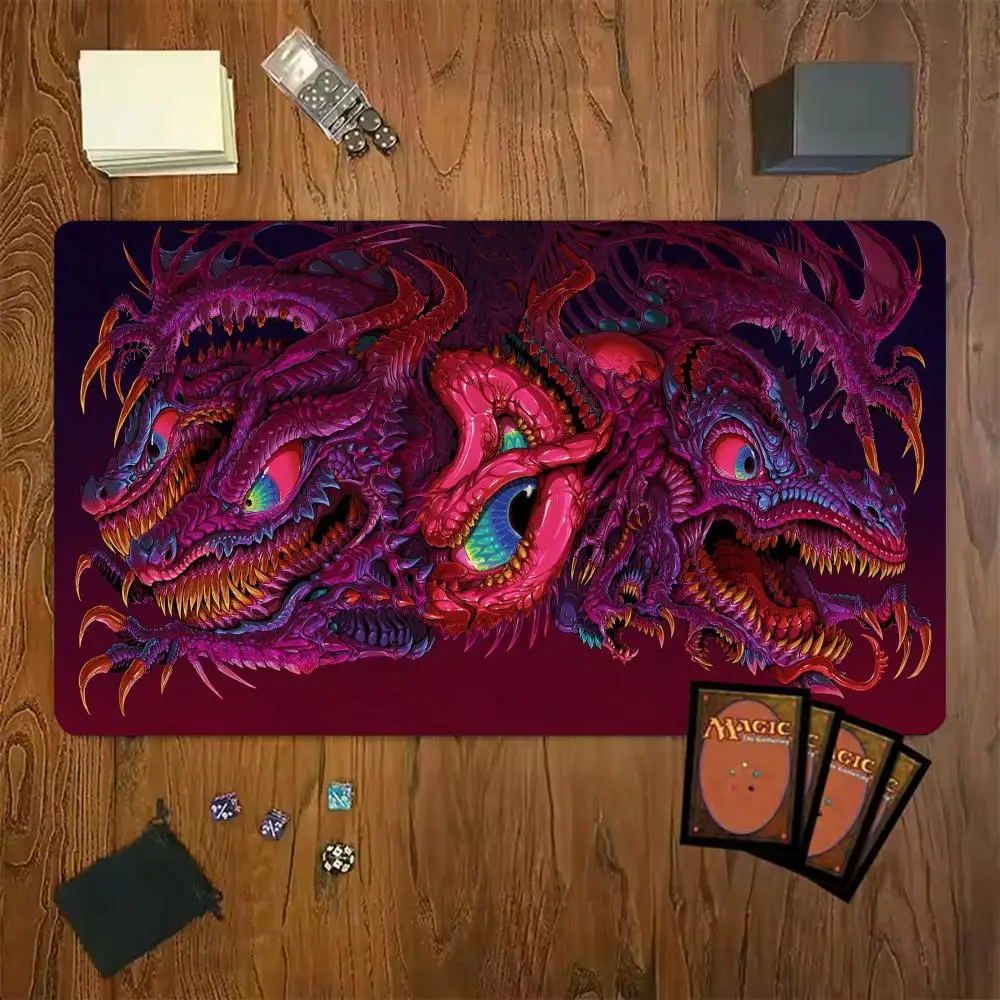 TCG Playmat Magenta Three‑Headed Dragon Mouse Mat Anti‑Slip Durable Stitched Edge 35X60CM Desk Mat Tapete Magic Card Game