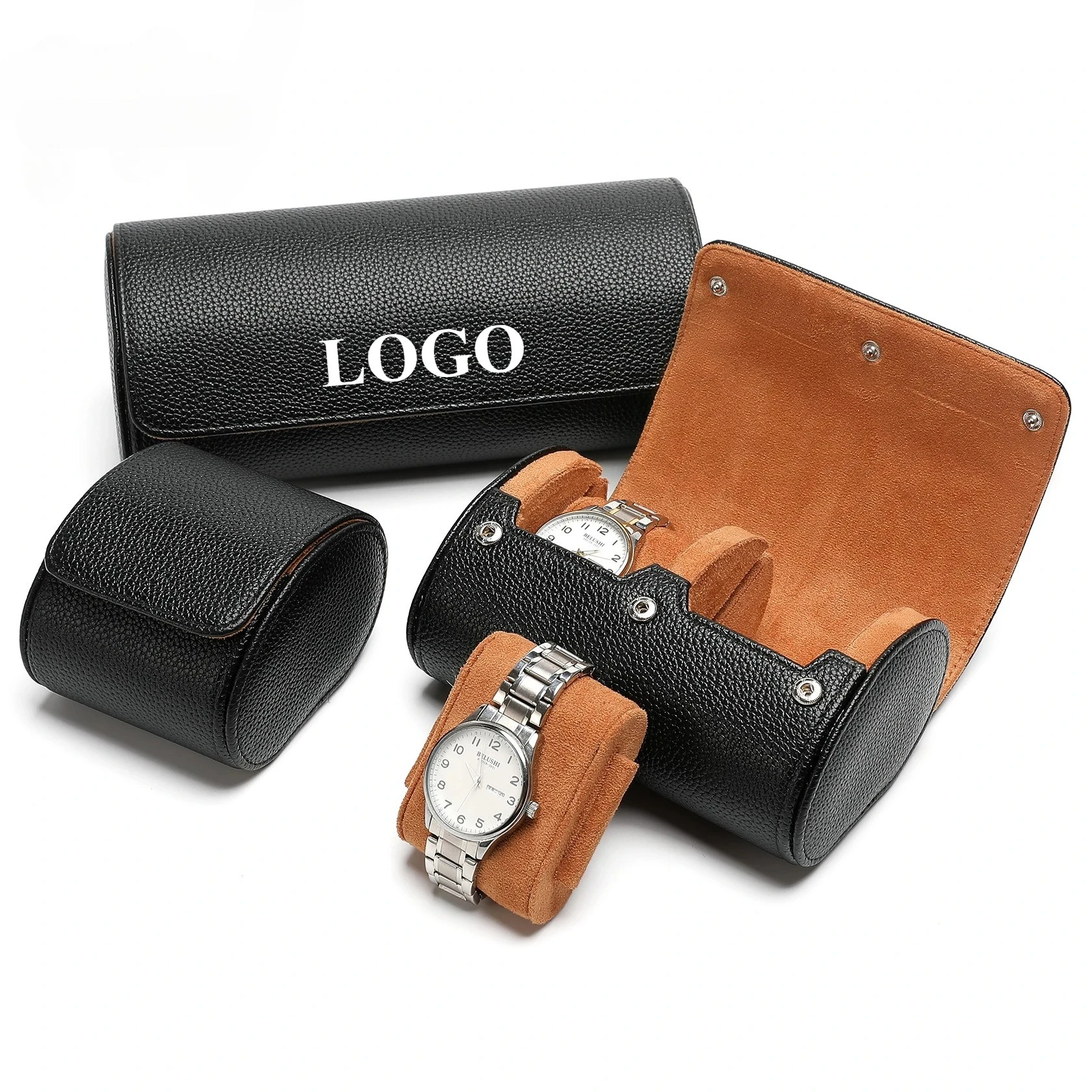 Custom LOGO Exquisite  Portable Card Insertion Leather PU Lychee Pattern Watch Box 1-3 Watch Position Watch Storage  Box Travel