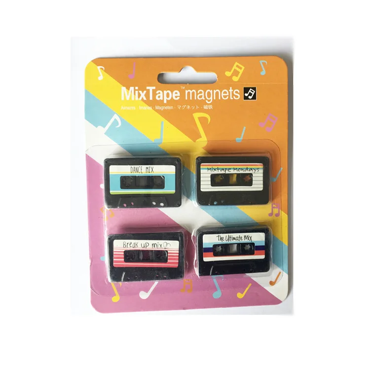 4Pcs Retro Cassette Tape Fridge Magnet Turntable Style Magnetic Message Clip Funny Home Decoration Kids Toy