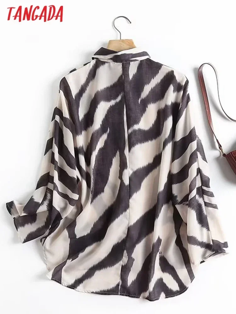 Tangada Women Retro Oversized Zebra Long Shirt Long Sleeve Chic Female Casual Loose Shirt Tops 4C91