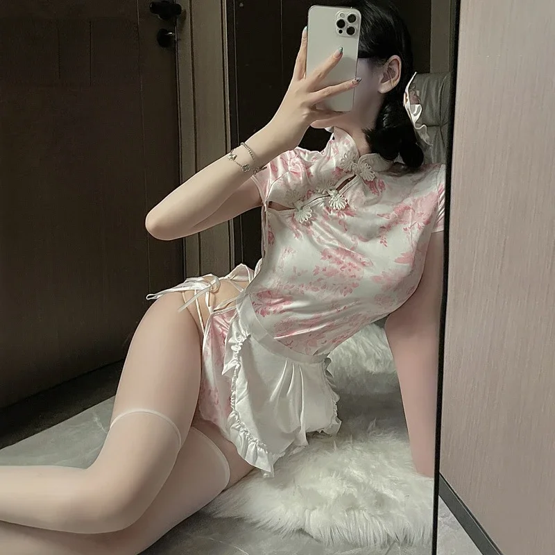 Disfraz de uniforme de sirvienta Sexy para mujer, vestido Cheongsam, muñeca china, trajes de juego de rol, ropa interior Linda para niña, lencería de cocinero