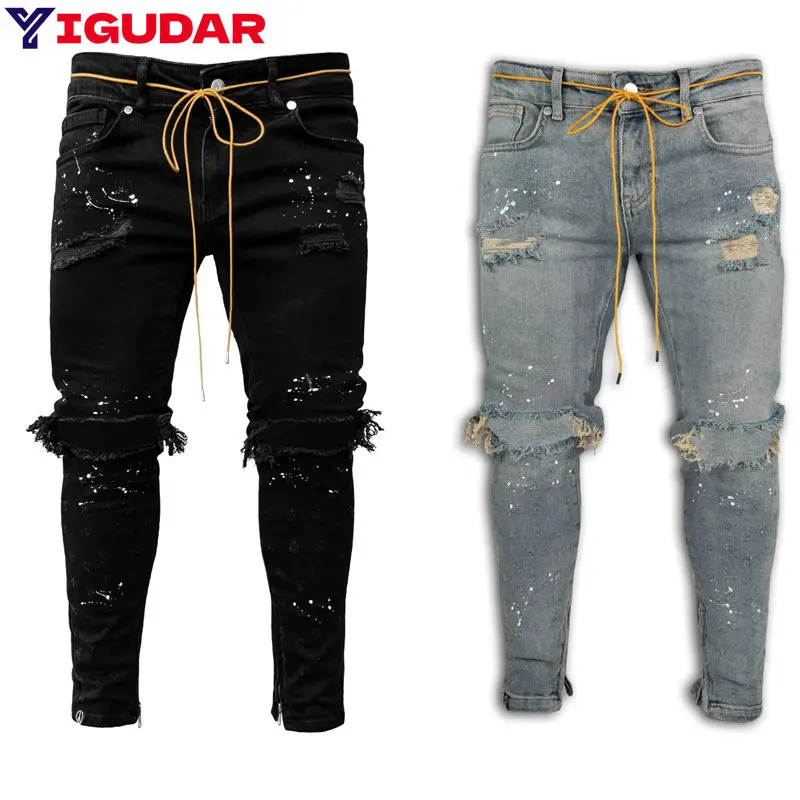 

Новая уличная одежда, мужские эластичные джинсы, повседневные мужские высококачественные однотонные облегающие узкие брюки, модные спортивные брюки для бега в стиле Харадзюку