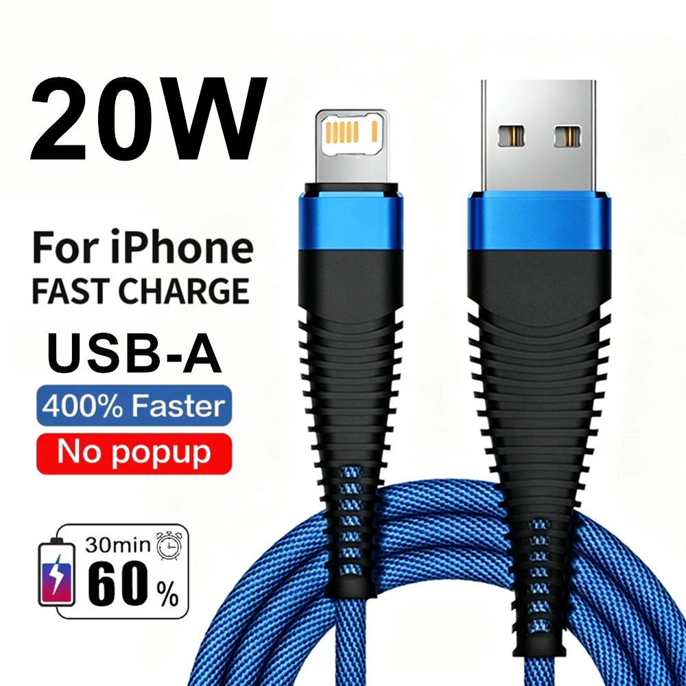 Anti-Bending SR Design USB Fast Charging Fabric Cable For iPhone 11 12 13 mini 14 Pro Max X XR XS Max 7 8 Plus USB-A Data Cables