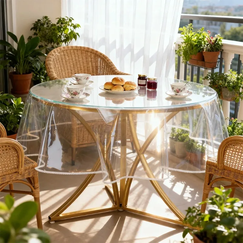 Clear PVC Round Tablecloth Waterproof Transparent Table Cover Dustproof Protector for Dining Kitchen Indoor Daily Home Party