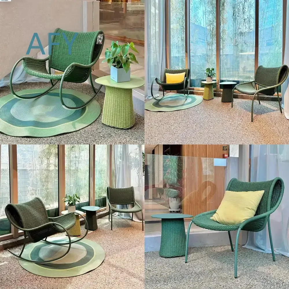 Rattan Outdoor Rocking Chair Set for Balcony Garden Patio Hotel Courtyard with Sofa Armchair and Coffee Table