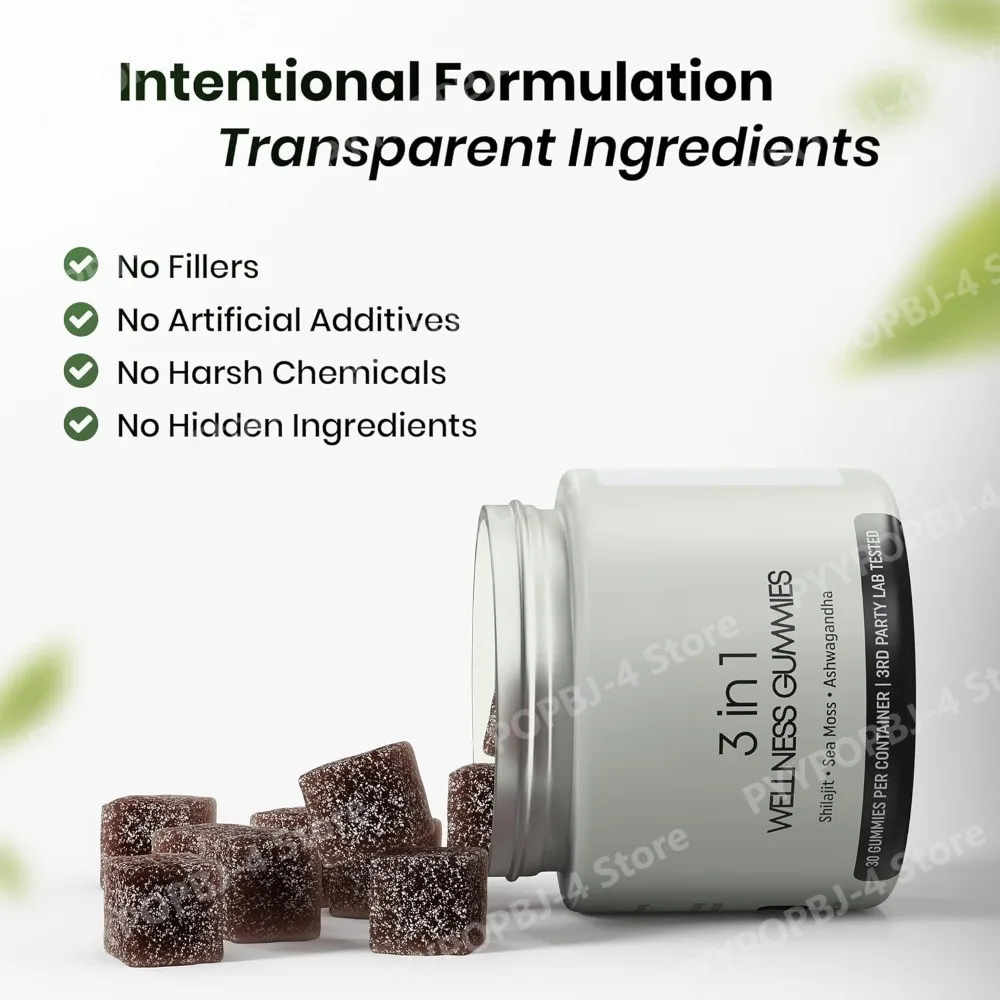 3-in-1 - Reine Himalaya-Shilajit-Gummibärchen für Männer & Frauen | Meeresalgen Ashwagandha & Manuka-Honig Bio mit 85+ Spurenelementen