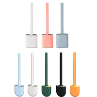 Toilet Brush Water Leak Proof With base Silicone Wc Flat Head Flexible Soft Bristles Brush with Quick Drying Holder Set