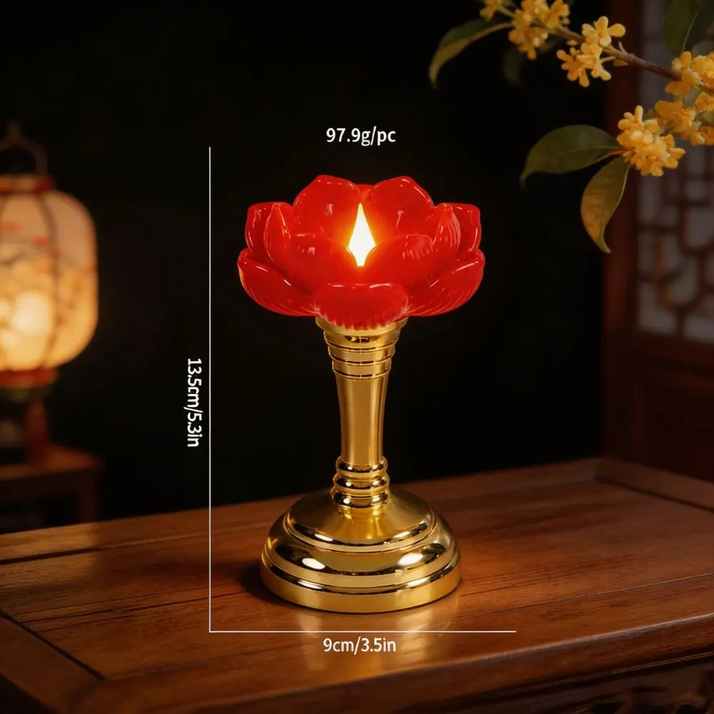 Holy Flameless Lotus LED Lamp Elegant Exquisite LED Candle Lamp Safety Long-lasting Simulated Candlestick Prayer