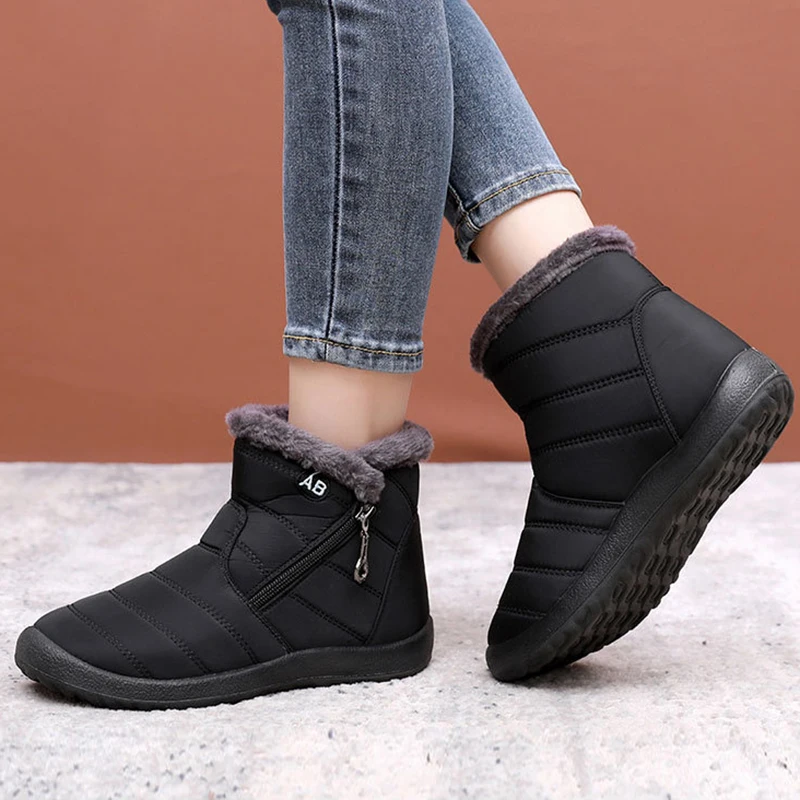 Boots Women Snow Fashion Boots For Women Zipper Platform New Shoes Woman Waterproof Ankle Boots Fur Botas Mujer Winter Footwear