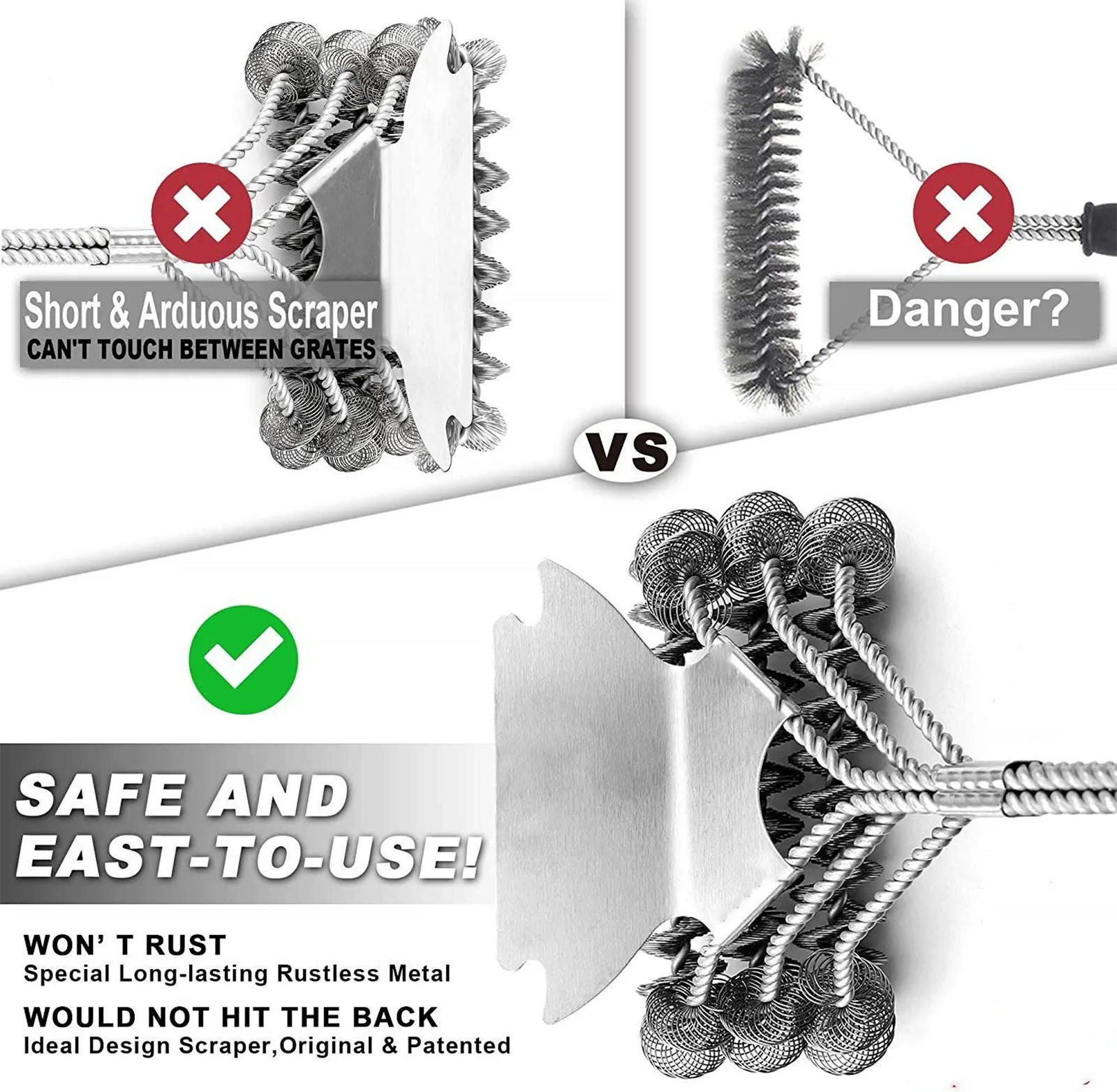 Brosse de nettoyage de grille de gril de 18 pouces, avec grattoir, support de barbecue en acier inoxydable, brosse de nettoyage de gril, brosse de nettoyage de sol de salle de bains