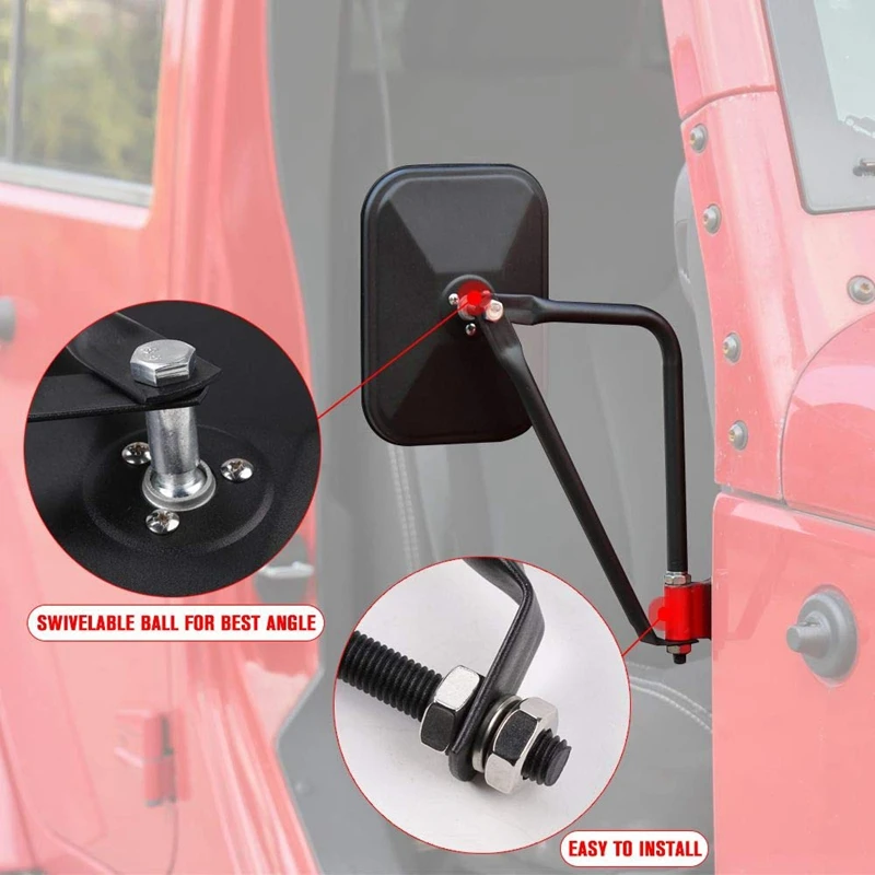 For Jeep Wrangler CJ YJ TJ JK JL Car Side Mirrors Square Doorless Rear View Mirrors Easy To Install