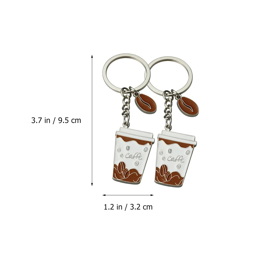 2 Pcs Creative Coffee Cup Keychain Exquisite Metal Key Lightweight Compact Fashionable Gift Idea Special Design Decorative