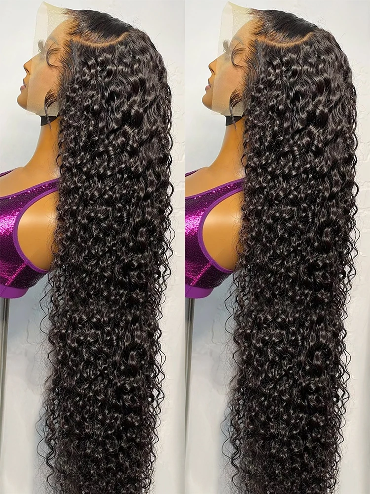 البرازيلي 40 46 بوصة مجعد غلويليس الدانتيل الجبهة الباروكات للنساء 300% الكثافة 13x6 Hd شفافة فضفاضة موجة عميقة الدانتيل الباروكات الأمامية #1