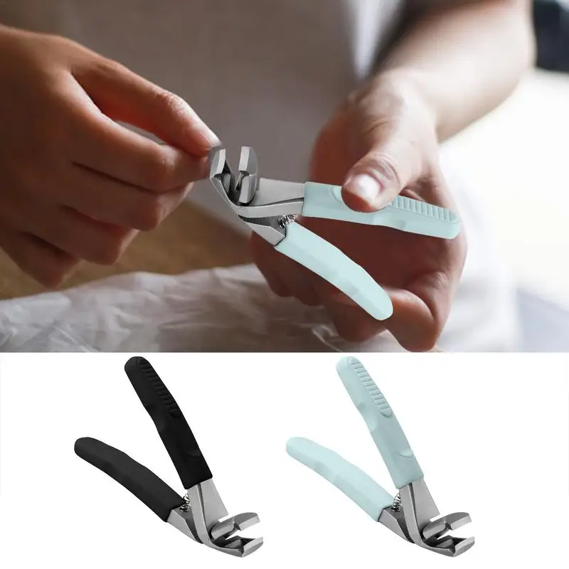 Toenail Clippers For Thick Nails Stainless Steel Wide Jaw Opening Long Handle Toenail Clippers Anti-Splash Angled Head Heavy Dut