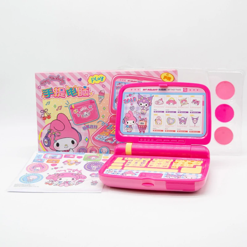 Sanrio My Melody Speak Up Music Portable Computer with Anime Figure Kuromi Stickers Toys Collect Ornaments Kids Gifts