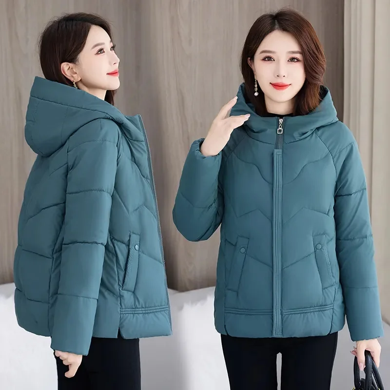 Winter Warm Cotton Padded Jacket Thin Light 2026New Down Coat Women Parkas Fashion Overcoat Short Hooded Outerwear Female Top