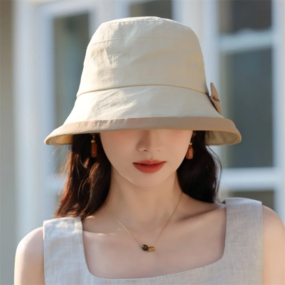 

Fashion Elegant Bow Fisherman Hat UV Protection Wide Brim Woman Sun Hat Foldable Sunshade Sunscreen Bucket Cap Summer