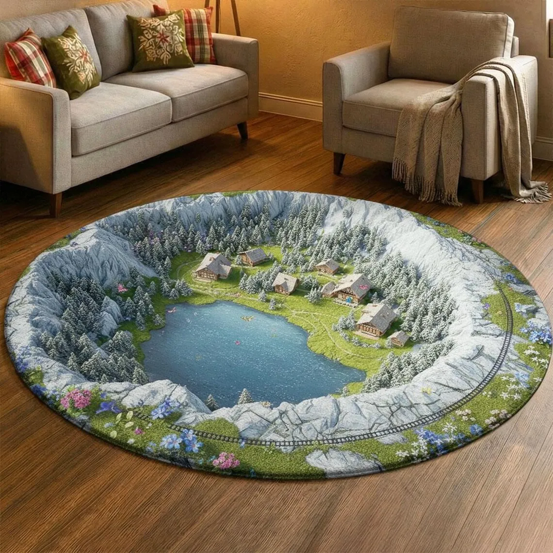 Visual 3D Hole Printed Circular Carpet Plant Flower Door Mat Living Room Bedroom Kitchen Decoration Rug