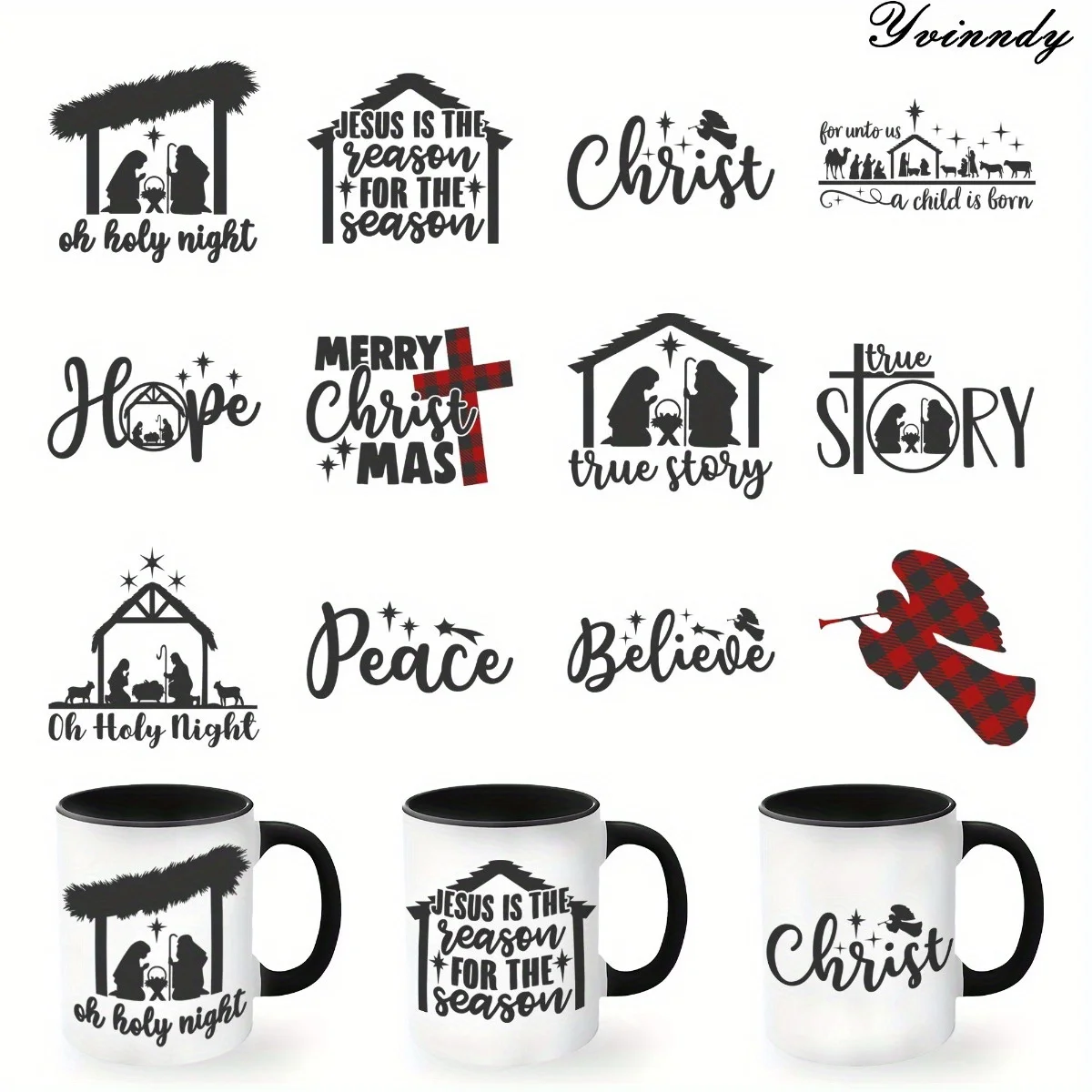 12Pcs/Set Nativity DIY Glass Jar Packaging Stickers UV DTF High Self-Adhesive Transfer Paper