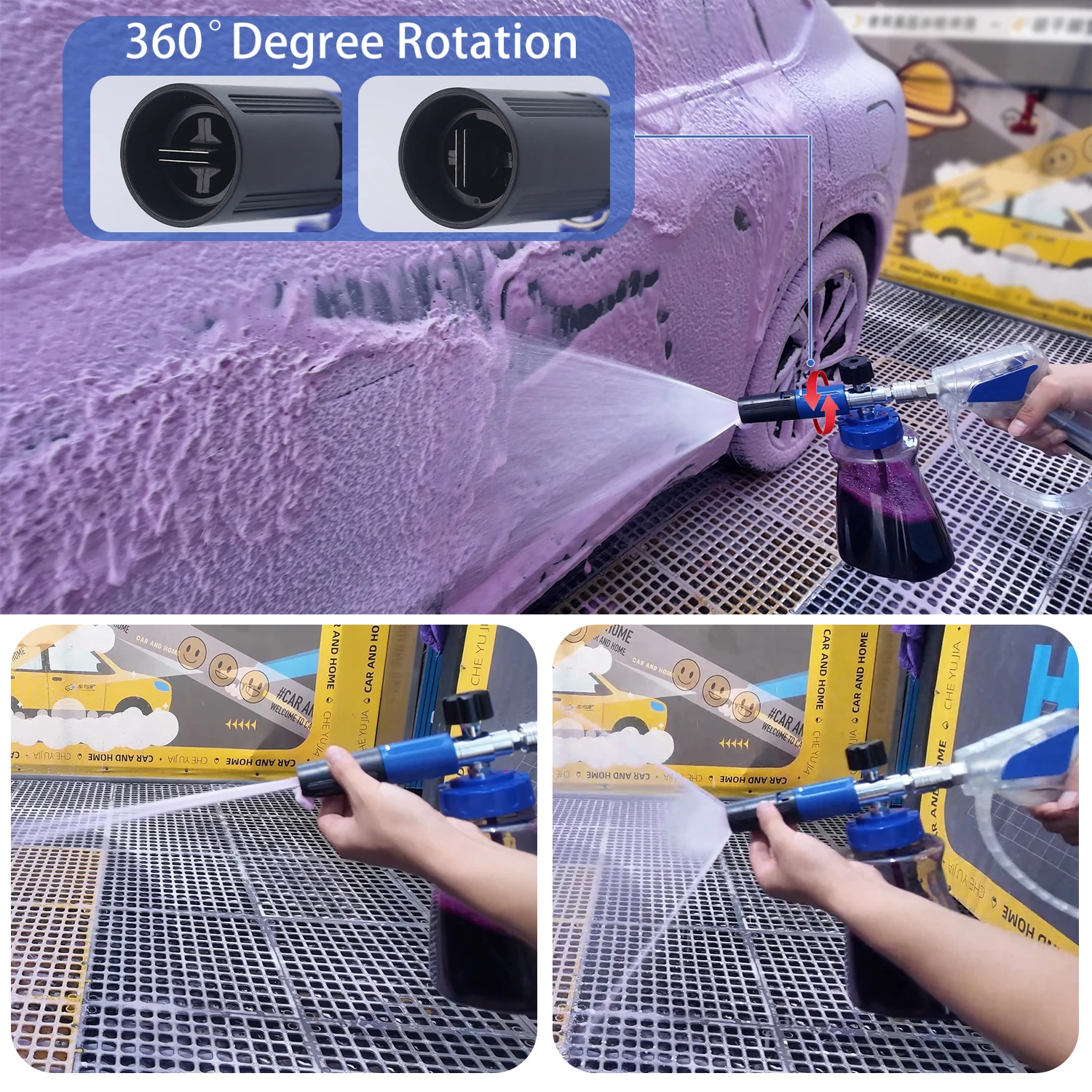 Stylish Blue-Black Foam Cannon, 1/4' Quick-Connect Fitting, Leak-Proof Lid Air Valve, for Karcher Elitech Bort AR Bosch image 4