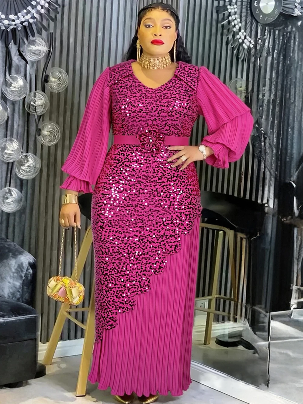 Long Sleeve Chiffon Dresses For Women African Dashiki Sequin Robe Dubai Abaya Wedding Party Birthday Gown 2026 Summer Clothing