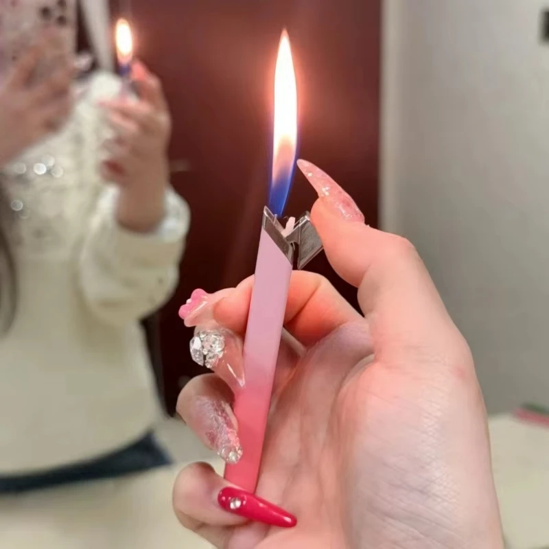 Fashionable and portable outdoor butane gas lighter, new mini gradient inflatable lighter, cigarette accessories, women's gift