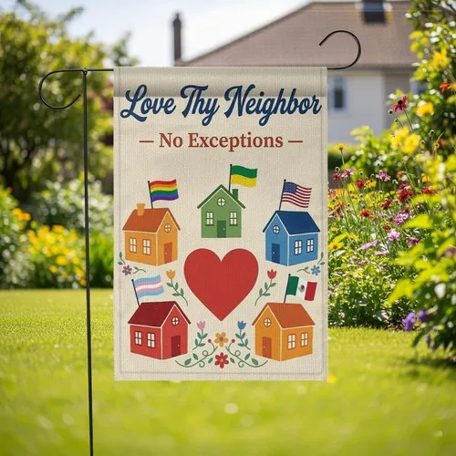 Love Thy Neighbor Garden Flag - Inclusive Progress Pride Welcome Yard Banner IIX WZZ yyi