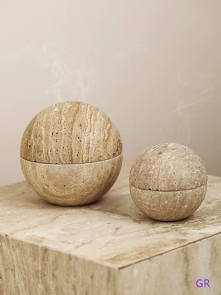 Wabi-sabi Yellow Travertine Aromatherapy Diffuser Meteorite Incense Holder Decor