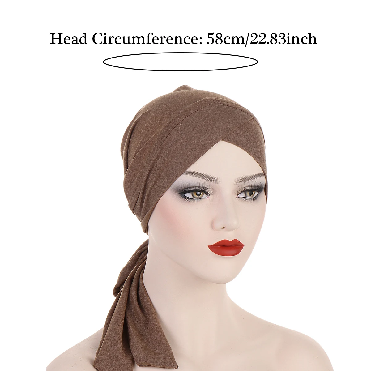 Crossed Forehead Women's Hijab Solid Color Muslim Ladies Turban Bonnet Long Tail Head Wrap Head Scarf Indian Hats