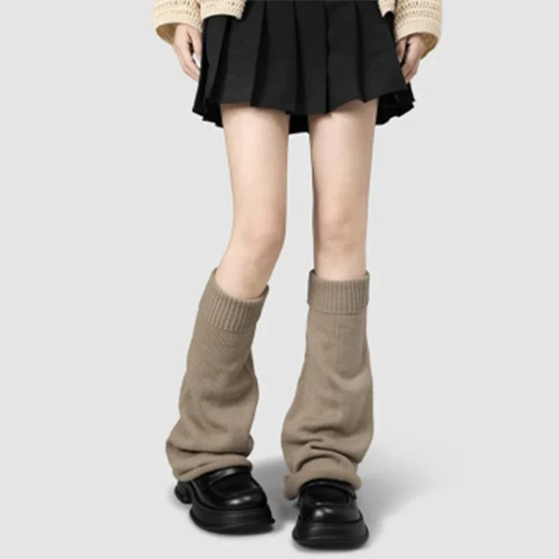 Jesienno-zimowe damskie podkolanówki, grube, ocieplane, modne, w stylu JK, w stylu spicy girl, z wywiniętym brzegiem, dziergane, z efektem koziego futra, damskie długie skarpety.