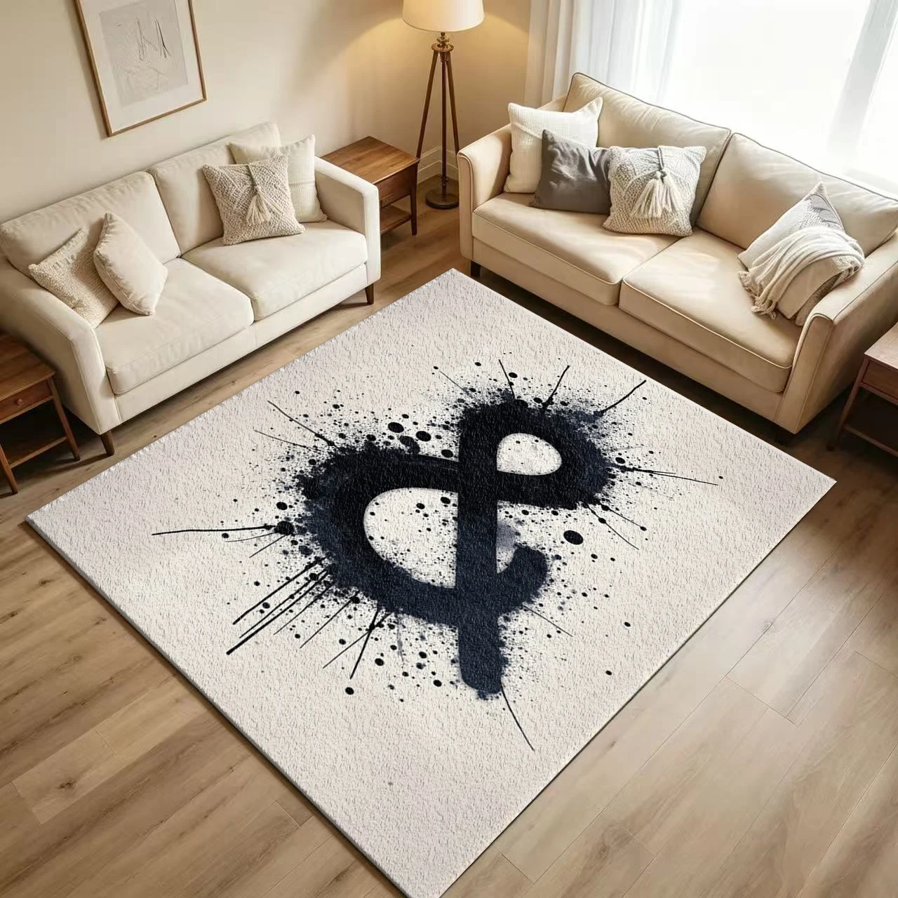 Black Ink Splash Infinity Symbol Carpet Flooring Abstract Grunge Paint Splatter Monochrome Art Pattern Printed Floor Rug for Household Indoor Artistic Home Decoration