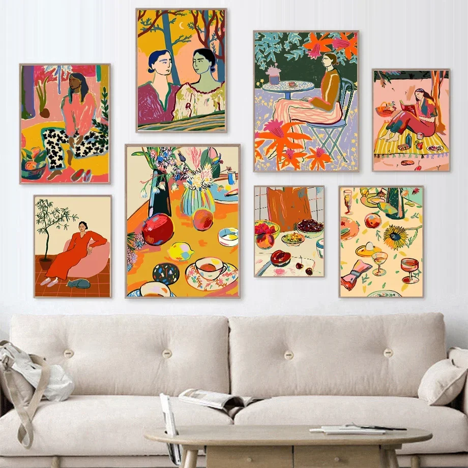 Pósteres en lienzo minimalistas, figura artística, ocio, vacaciones, té de la tarde Gourmet, pintura de moda, arte de pared, decoración para el hogar y la sala de estar