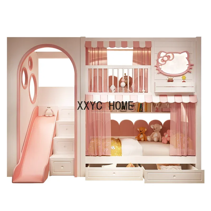 Solid Wood Upper and Lower Bunk Bunk Bed Bed Lower Table Tree House Bed Height with Arch